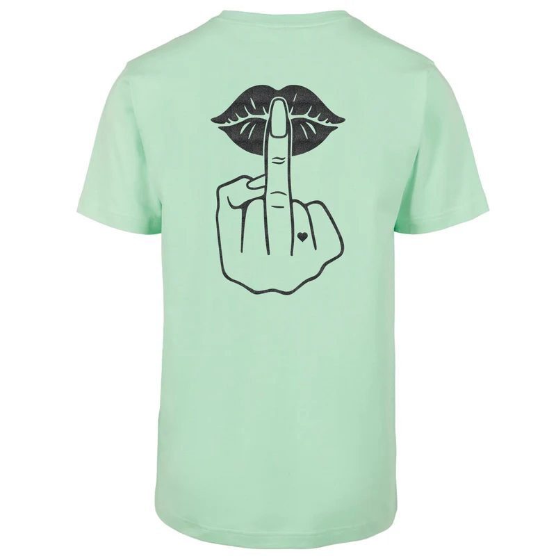 Statement T-Shirt Lippen Mittelfinger – Damen Baumwollshirt mit Backprint