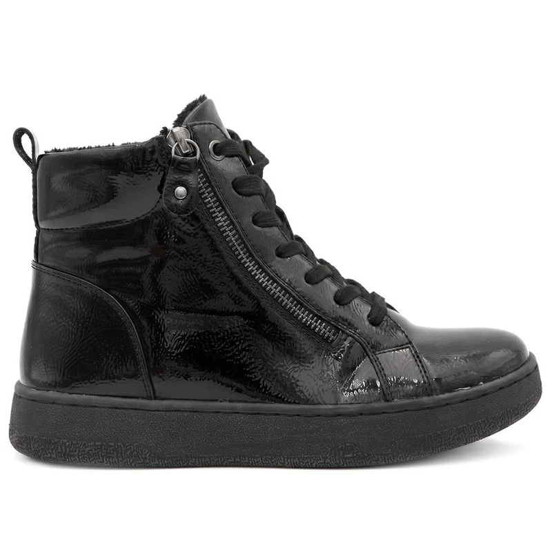 Warm Lined Casual Zip & Lace Ankle Boots - WBINS44020 / 329 968 - Black Patent