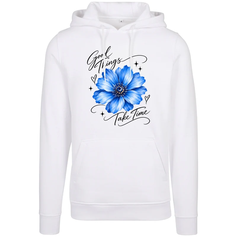 Good Things Take Time Hoodie mit Blumenmotiv | Statement Hoodie