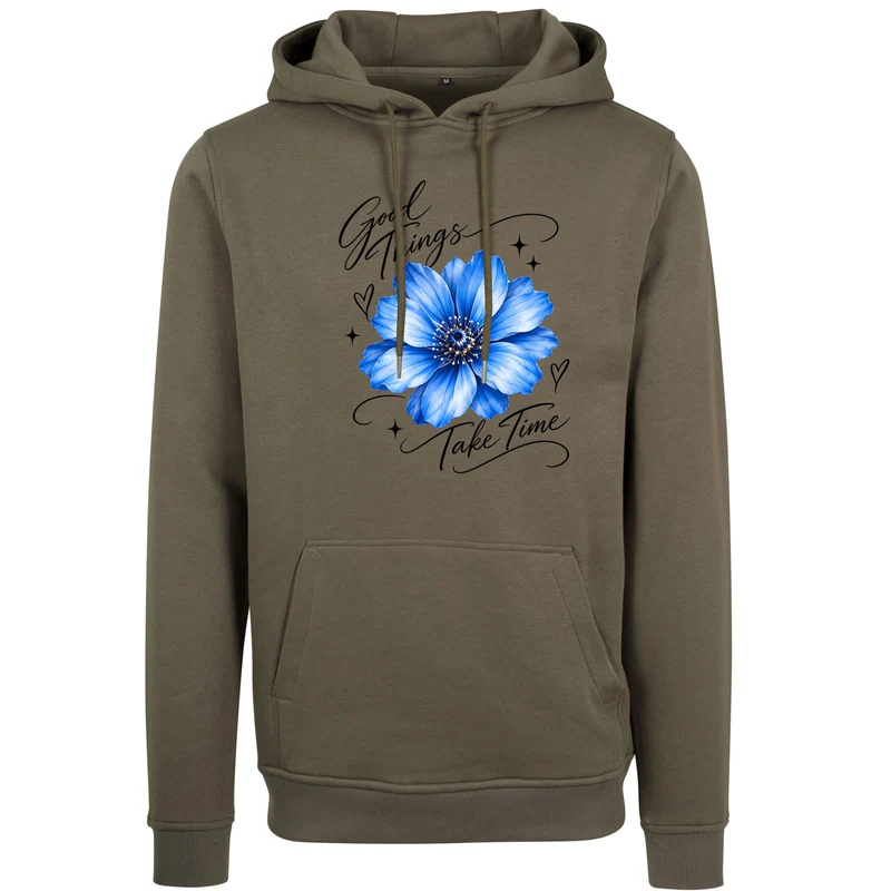 Good Things Take Time Hoodie mit Blumenmotiv | Statement Hoodie