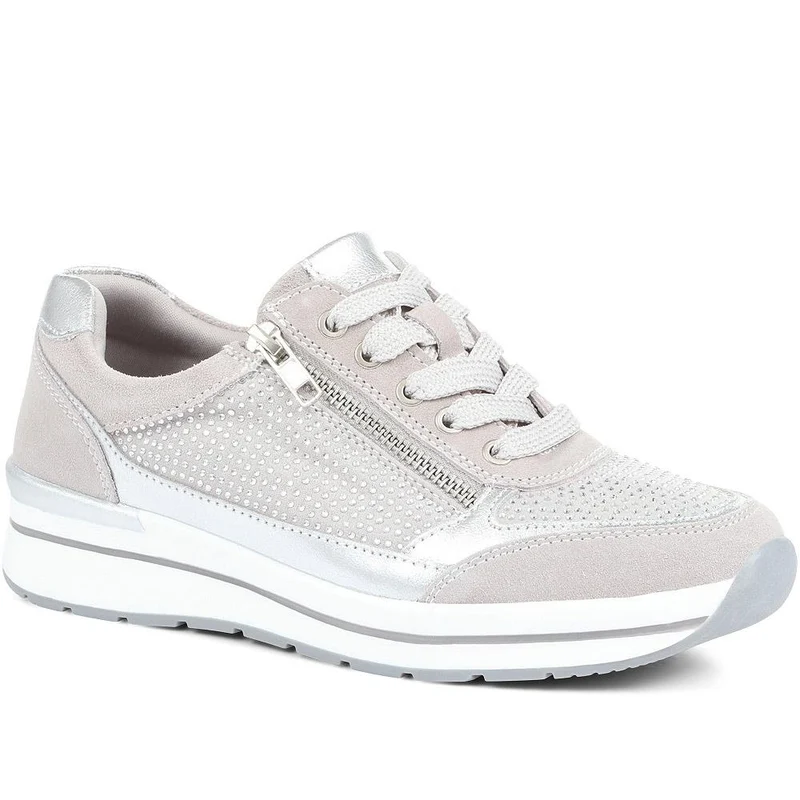 Wide Fit Lace-Up Leather Trainers - BRK35087 / 322 550