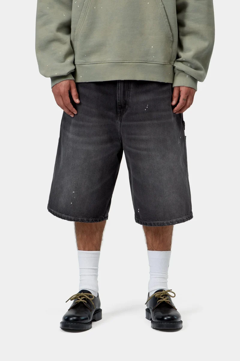 Carhartt WIP Herren OG Single Knee Kurz | Schwarze Destroy Wash Farbspritzer