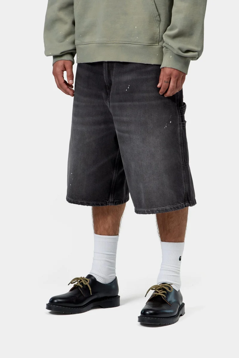 Carhartt WIP Herren OG Single Knee Kurz | Schwarze Destroy Wash Farbspritzer