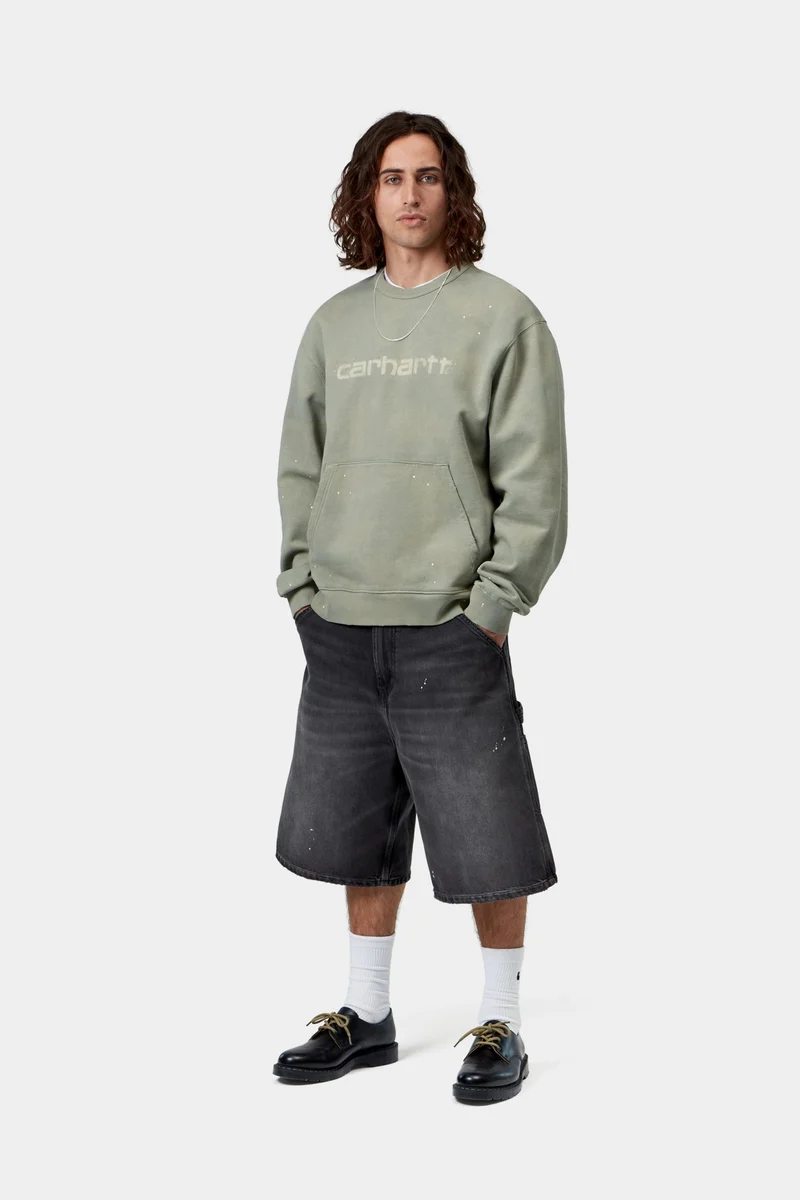 Carhartt WIP Herren OG Single Knee Kurz | Schwarze Destroy Wash Farbspritzer