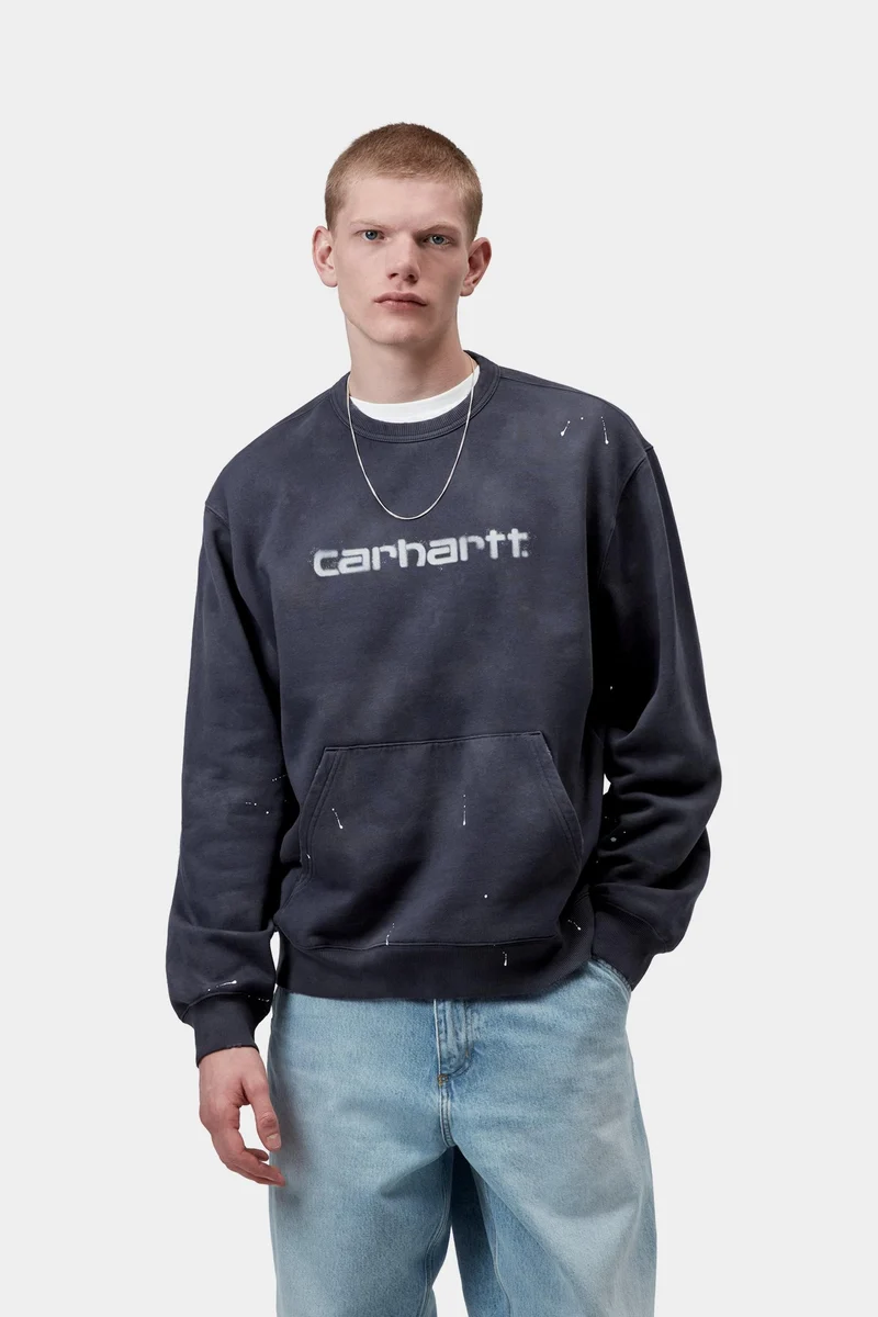 Carhartt WIP Herren-Sweatshirt „Maler“ | Dunkelblaues Destroy-Waschmuster