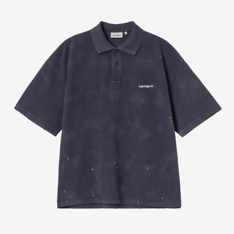 Carhartt WIP Herren-Polohemd „Maler“ | Dunkelblaues Destroy-Wash-Spritzmuster