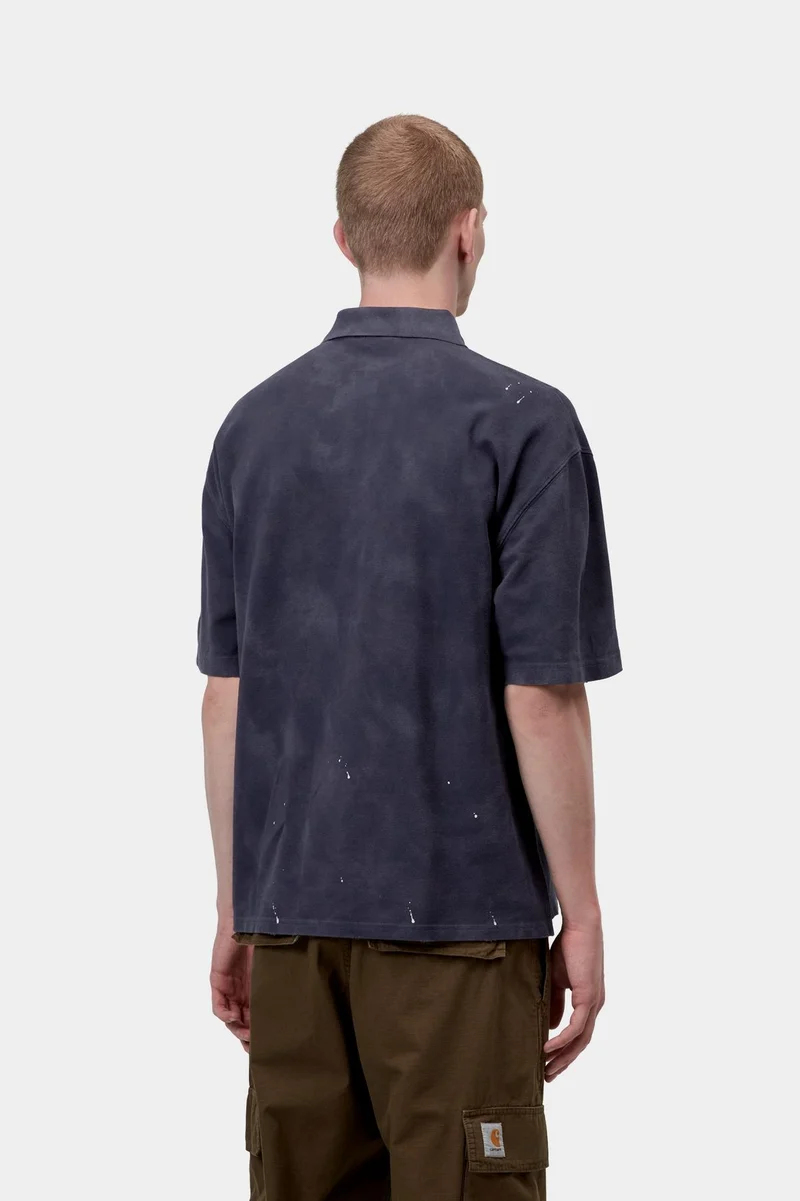 Carhartt WIP Herren-Polohemd „Maler“ | Dunkelblaues Destroy-Wash-Spritzmuster