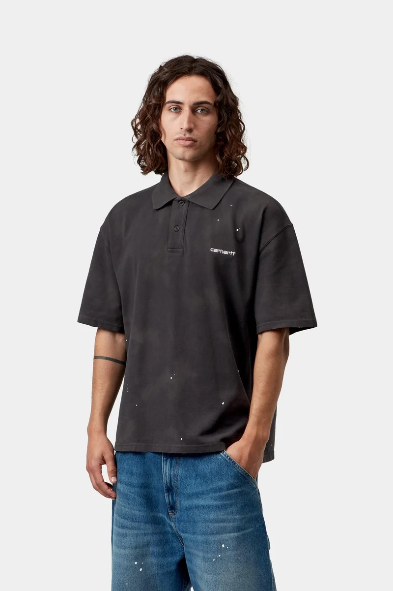 Carhartt WIP Herren-Poloshirt „Maler“ | Schwarz, Destroy Wash Splatter