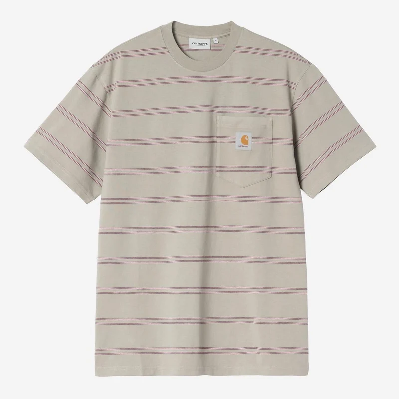 Carhartt WIP Bert Herren-T-Shirt mit Streifen und Tasche | Schattiges Grün Havana, stückgefärbt