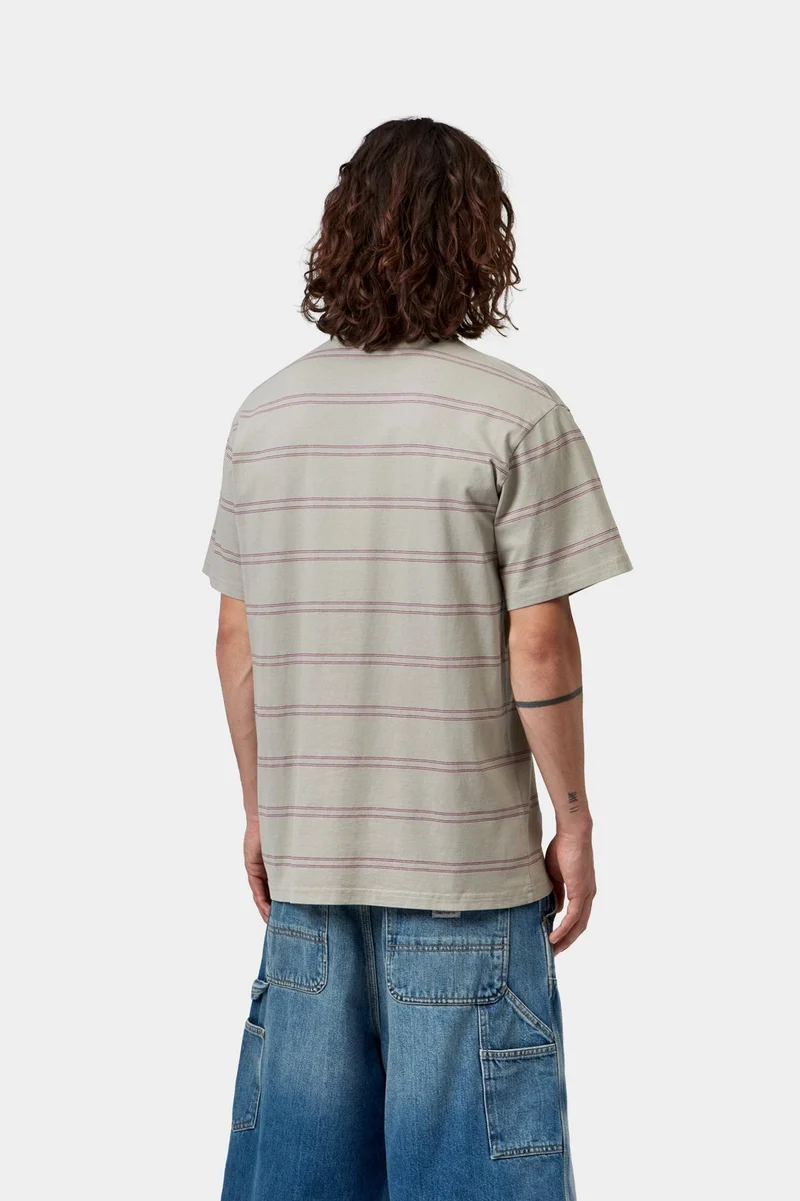 Carhartt WIP Bert Herren-T-Shirt mit Streifen und Tasche | Schattiges Grün Havana, stückgefärbt