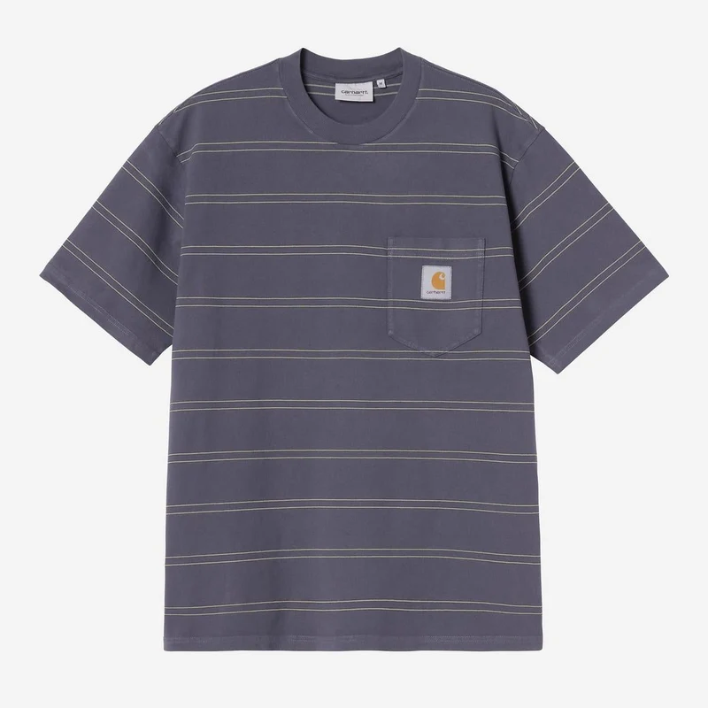 Carhartt WIP Bert Herren-T-Shirt mit Streifen und Tasche | Schattiges Lila-Grün, stückgefärbt