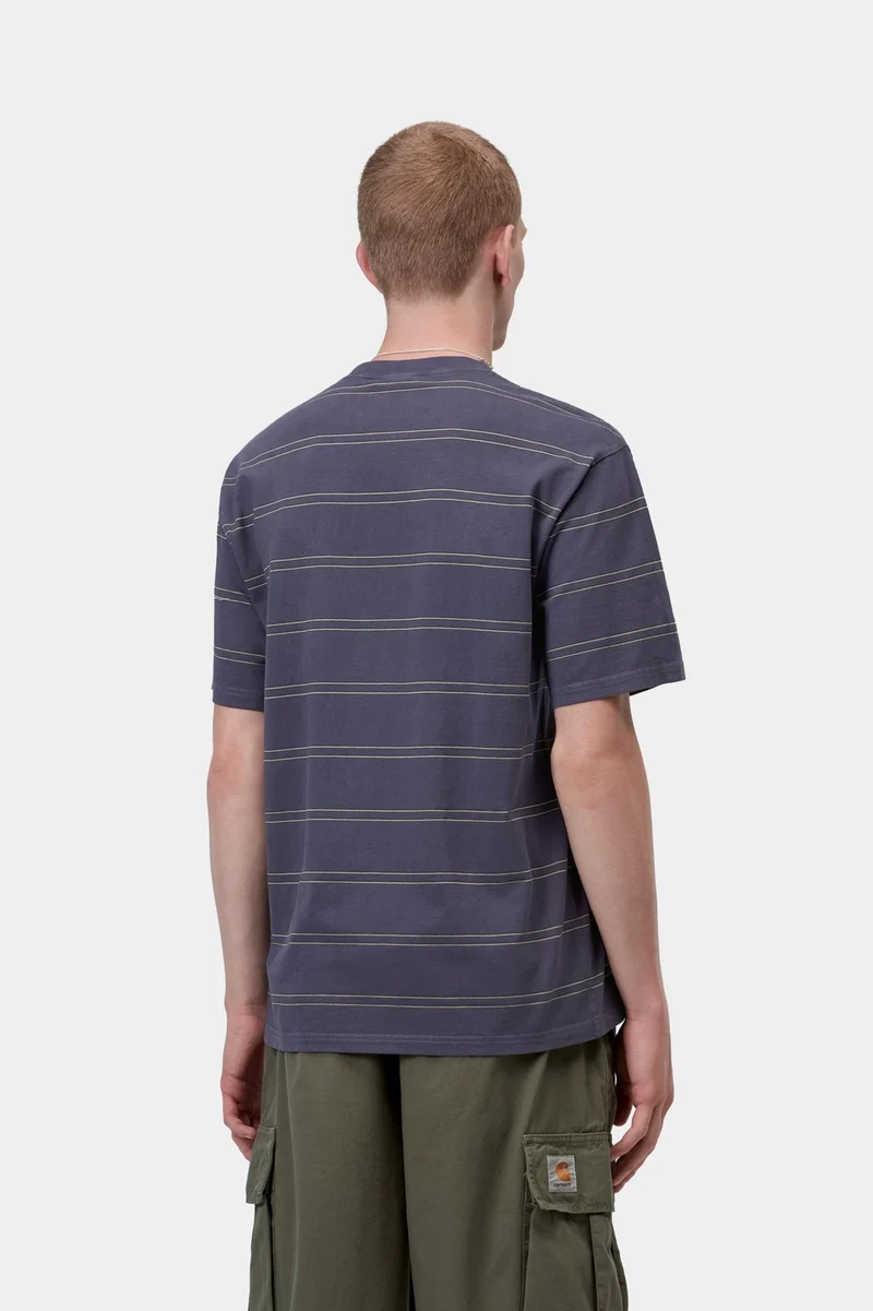 Carhartt WIP Bert Herren-T-Shirt mit Streifen und Tasche | Schattiges Lila-Grün, stückgefärbt