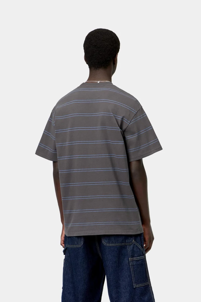 Carhartt WIP Bert Herren-T-Shirt mit Streifen und Tasche | Graphitfarben, Curacao-Stückfärbung