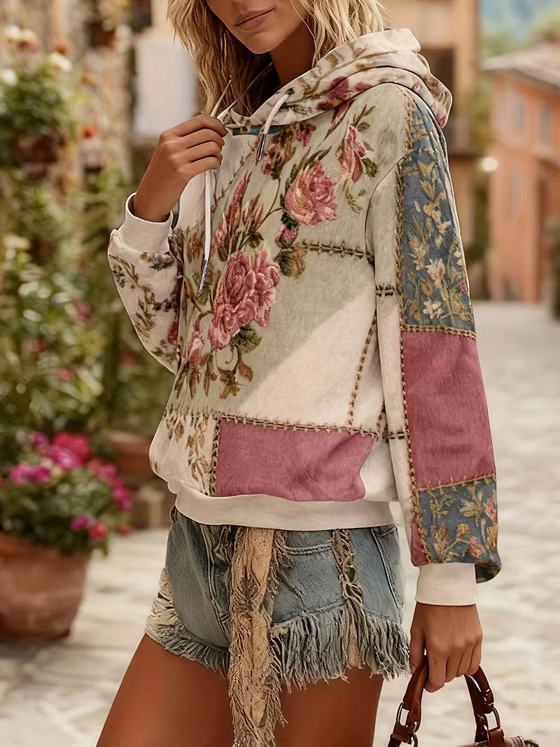 Norella – Langärmliges Kapuzenshirt MIT Blumen-patchwork