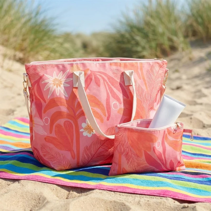 Tropical Print Beach Bag & Pouch - HTZ43000 / 329 169 - Pink Multi