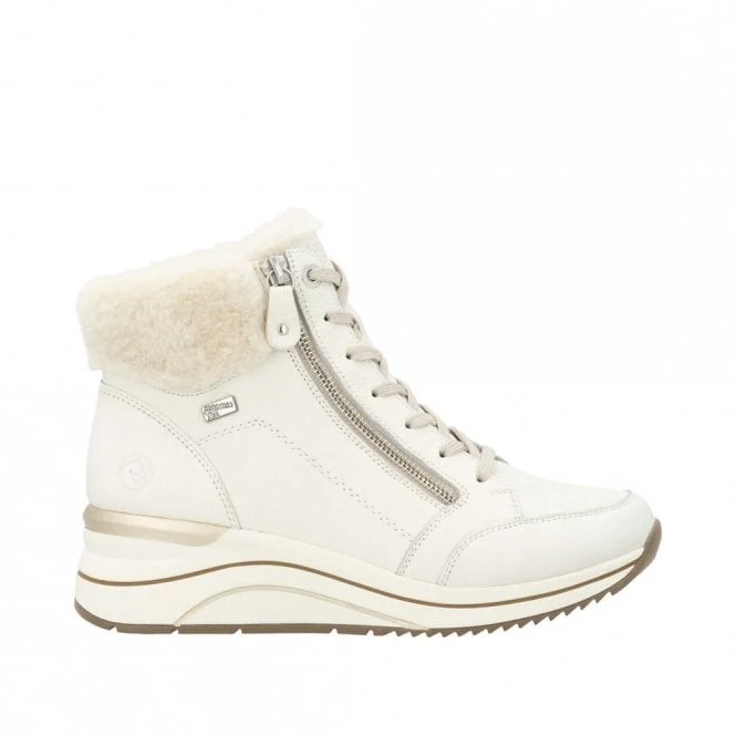 Remonte Damen-Ankle-Boot aus Leder mit Fleecefutter, extra weit | Cremeweiß