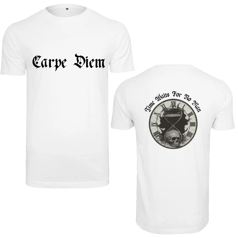 Carpe Diem T-Shirt – Statement Shirt mit Skull & Hourglass Front- und Backprint