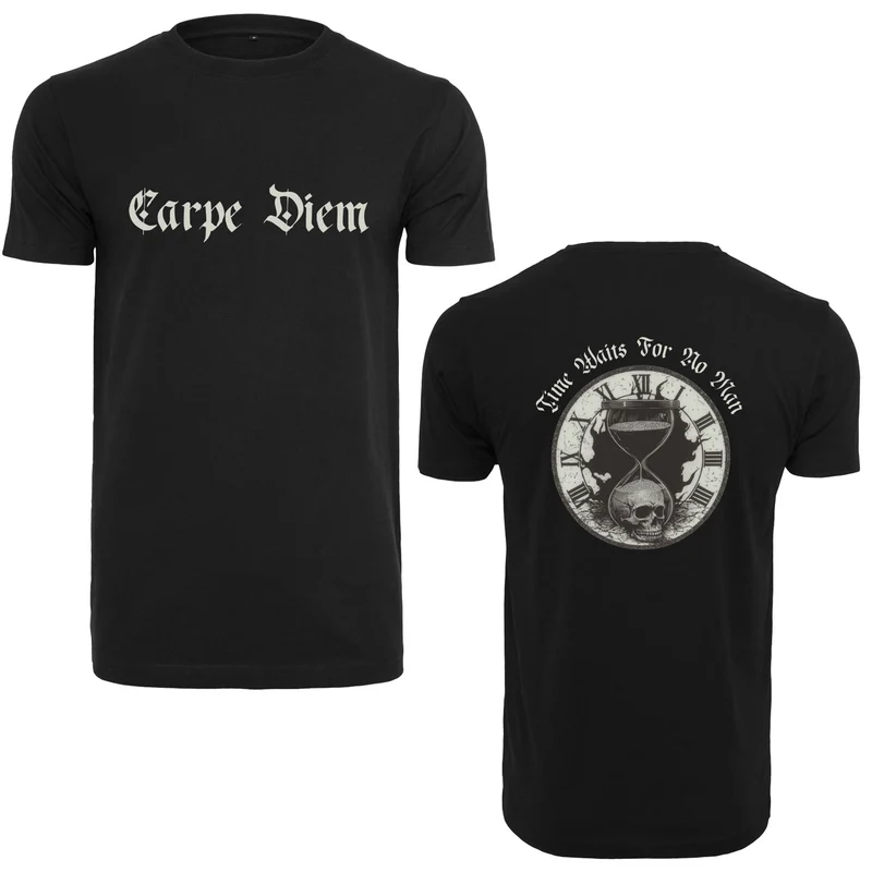Carpe Diem T-Shirt – Statement Shirt mit Skull & Hourglass Front- und Backprint