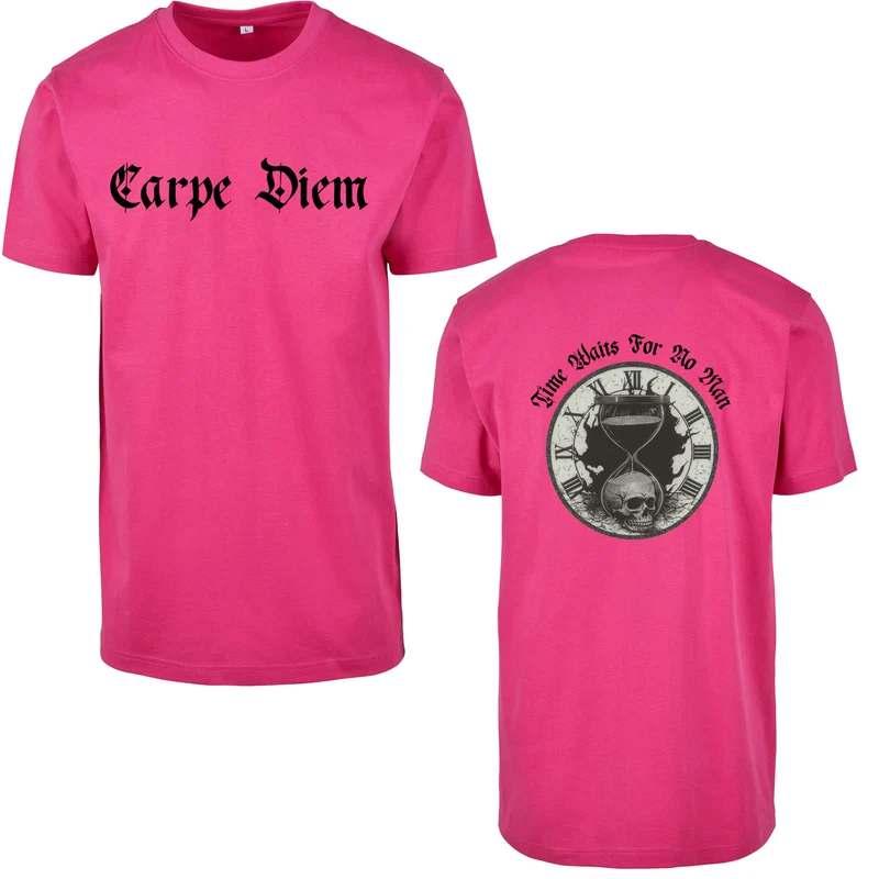 Carpe Diem T-Shirt – Statement Shirt mit Skull & Hourglass Front- und Backprint