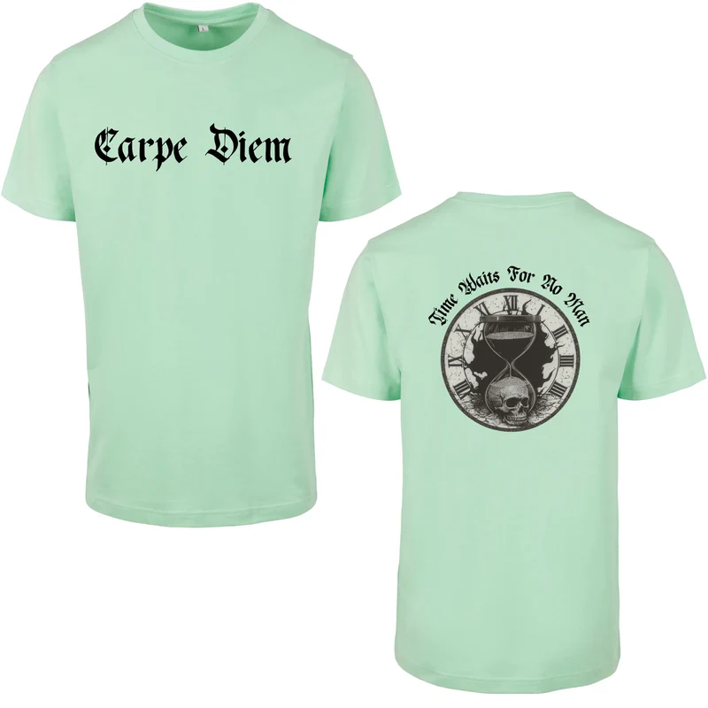 Carpe Diem T-Shirt – Statement Shirt mit Skull & Hourglass Front- und Backprint
