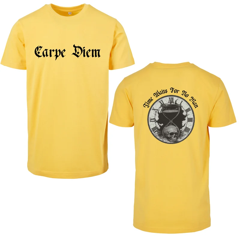 Carpe Diem T-Shirt – Statement Shirt mit Skull & Hourglass Front- und Backprint