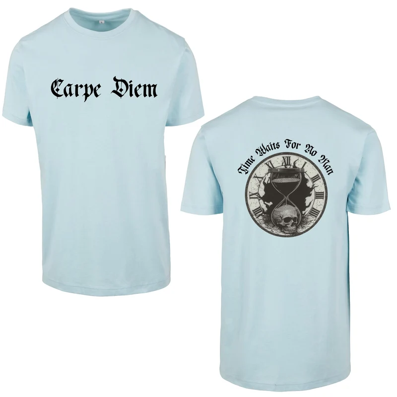 Carpe Diem T-Shirt – Statement Shirt mit Skull & Hourglass Front- und Backprint
