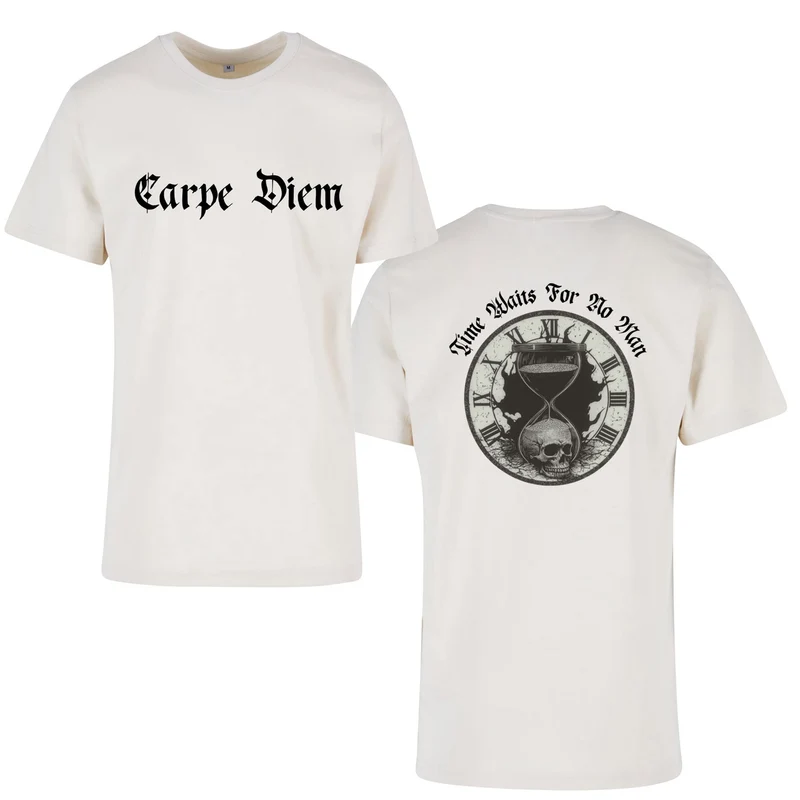 Carpe Diem T-Shirt – Statement Shirt mit Skull & Hourglass Front- und Backprint
