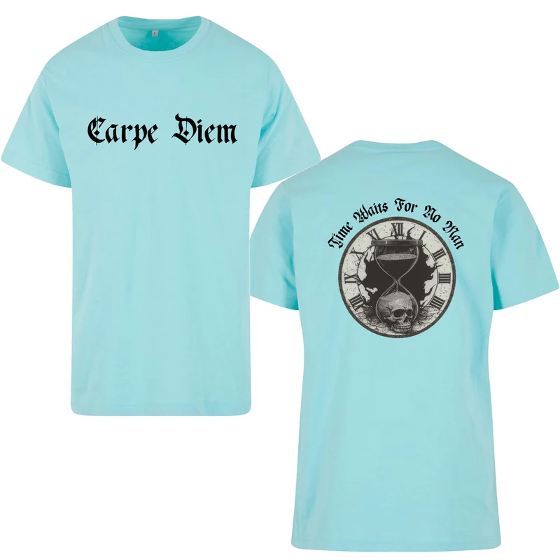Carpe Diem T-Shirt – Statement Shirt mit Skull & Hourglass Front- und Backprint