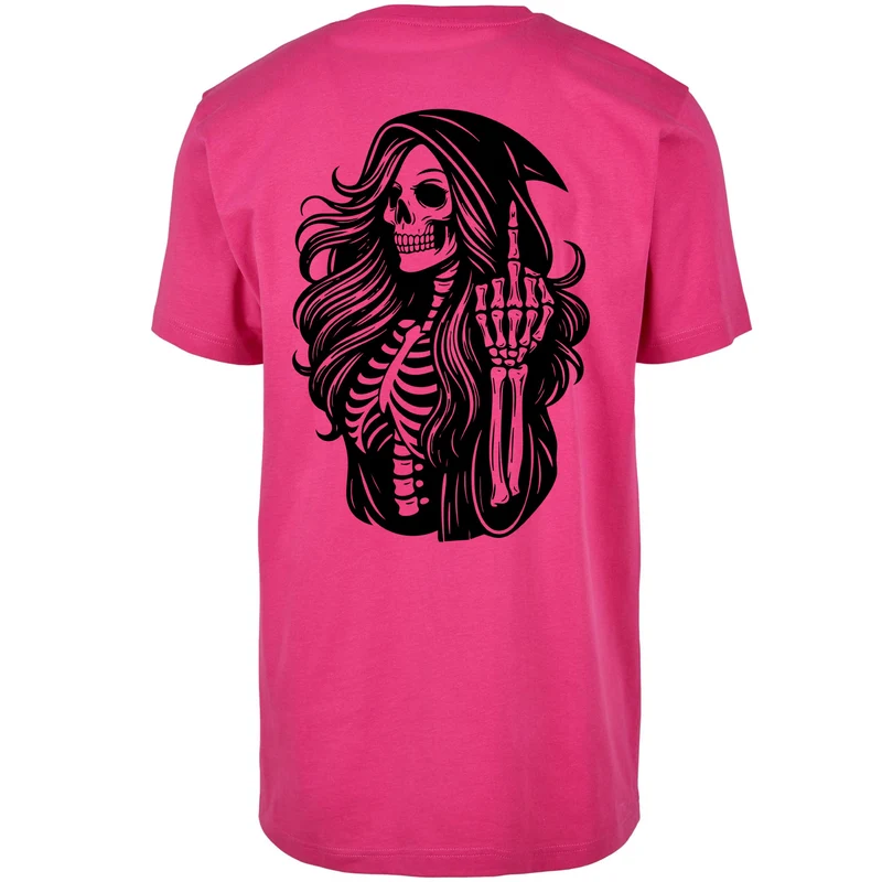 Statement T-Shirt Skull Woman Mittelfinger – Baumwollshirt mit Backprint im Gothic Streetwear Look