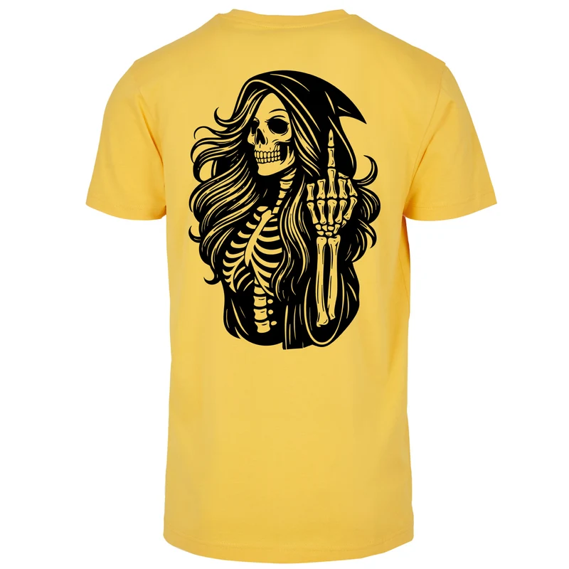 Statement T-Shirt Skull Woman Mittelfinger – Baumwollshirt mit Backprint im Gothic Streetwear Look