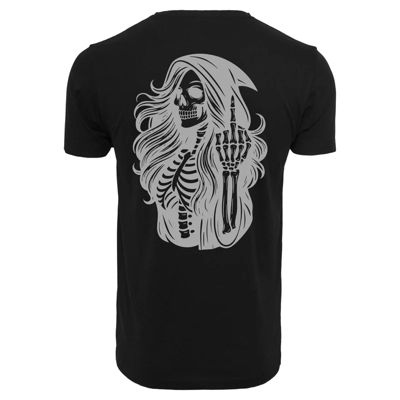 Statement T-Shirt Skull Woman Mittelfinger – Baumwollshirt mit Backprint im Gothic Streetwear Look