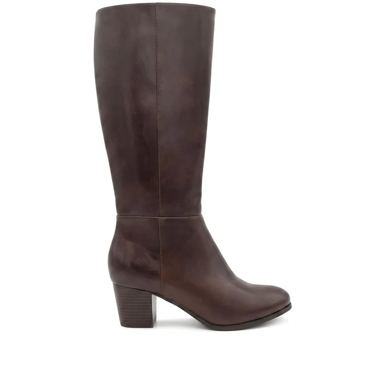 Western Heel Zip Up Long Boots - SANYI44024 / 329 993 - Brown
