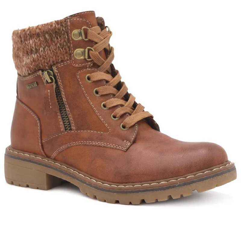 Knitted Cuff Zip & Lace Walking Boots - WBINS44080 / 330 003