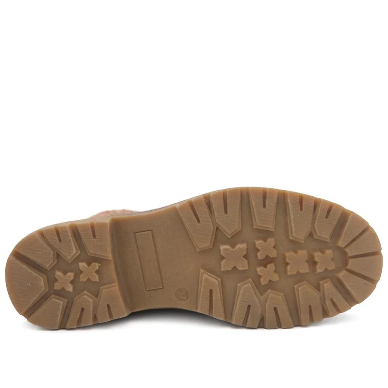 Knitted Cuff Zip & Lace Walking Boots - WBINS44080 / 330 003 - Tan