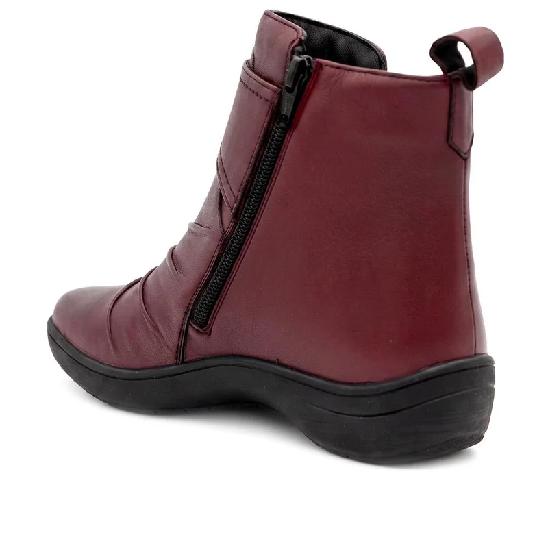 Wide Fit Leather Zip Up Ankle Boots - KF44007 / 330 050 - Burgundy