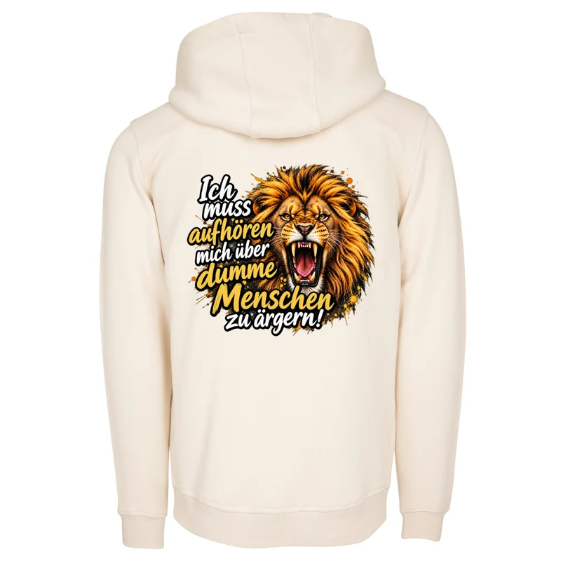 Löwen Zip-Hoodie „Dumme Menschen“ – Statement-Backprint | Unisex