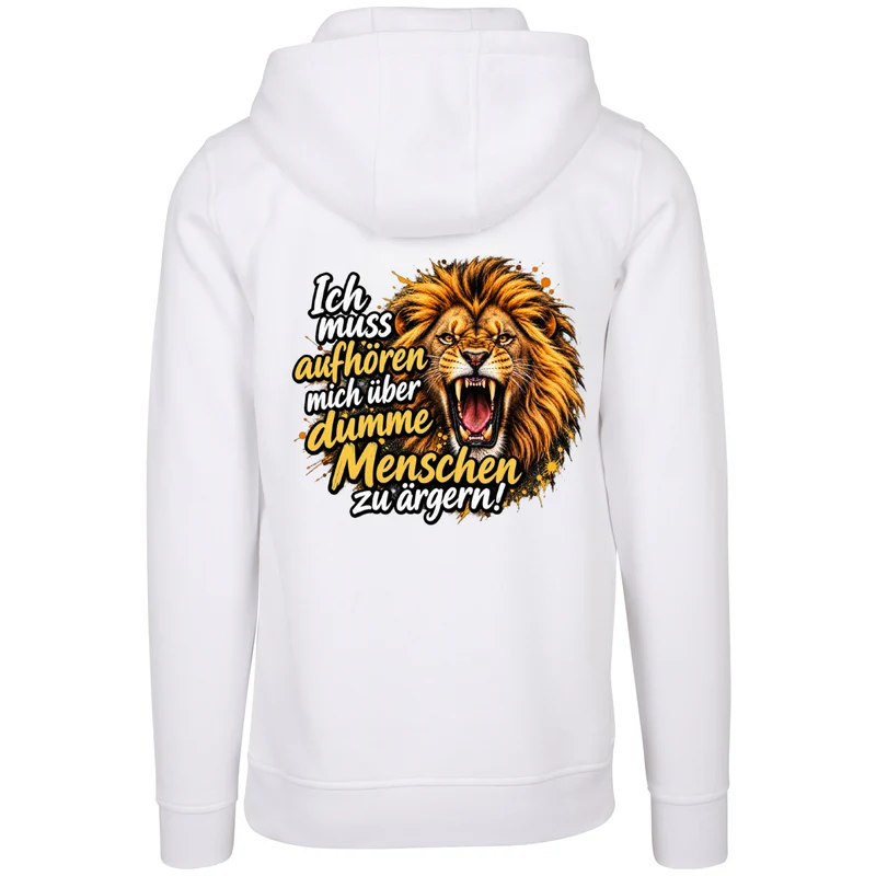 Löwen Zip-Hoodie „Dumme Menschen“ – Statement-Backprint | Unisex
