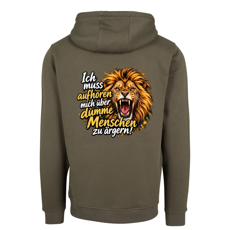Löwen Zip-Hoodie „Dumme Menschen“ – Statement-Backprint | Unisex