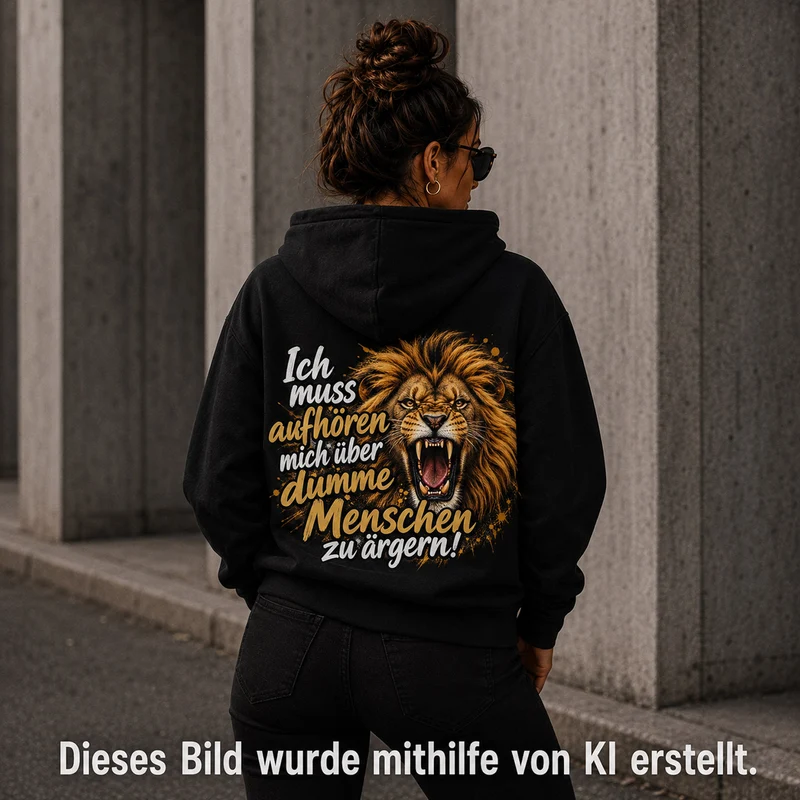 Löwen Hoodie „Dumme Menschen“ – Statement-Backprint | Unisex