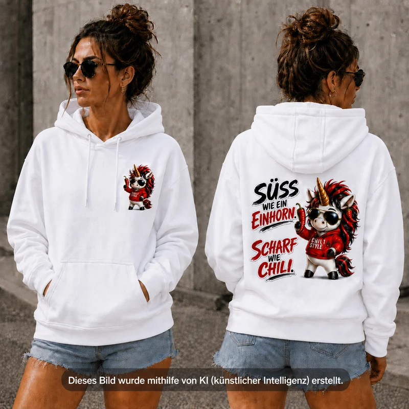 Sweet Chili Hoodie „Süß wie ein Einhorn“ – Front- und Backprint | Unisex