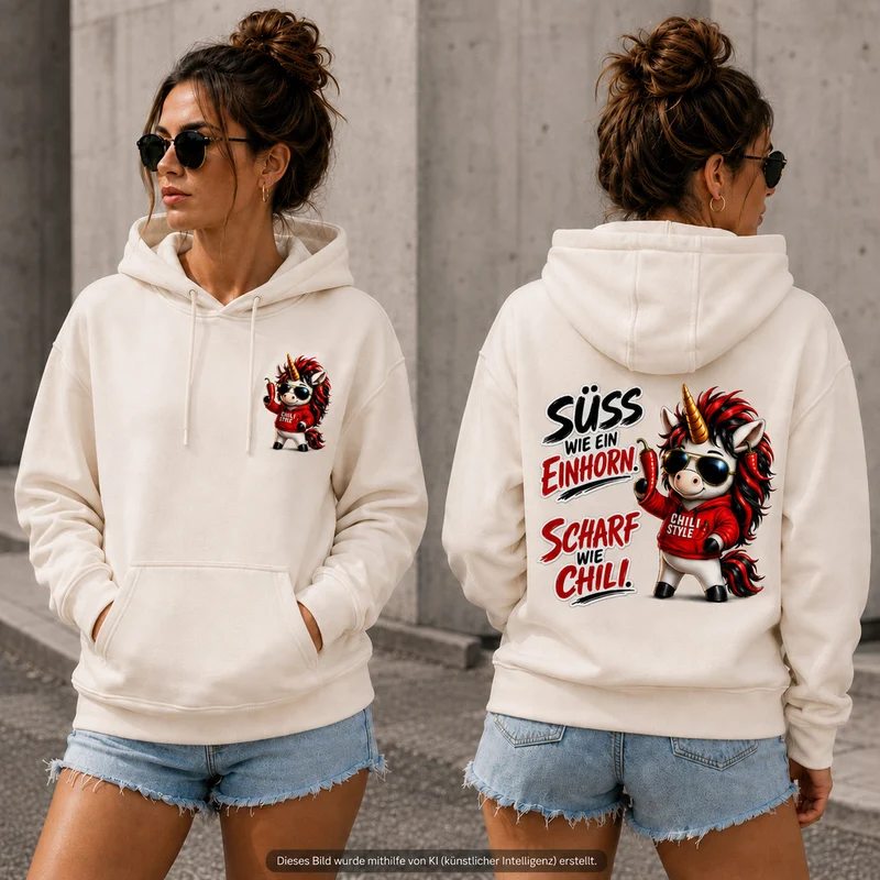 Sweet Chili Hoodie „Süß wie ein Einhorn“ – Front- und Backprint | Unisex