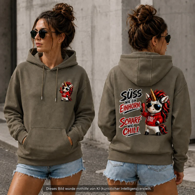 Sweet Chili Hoodie „Süß wie ein Einhorn“ – Front- und Backprint | Unisex