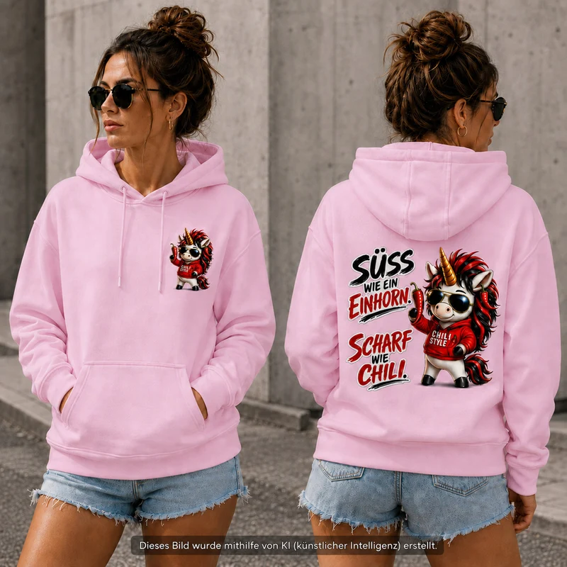 Sweet Chili Hoodie „Süß wie ein Einhorn“ – Front- und Backprint | Unisex