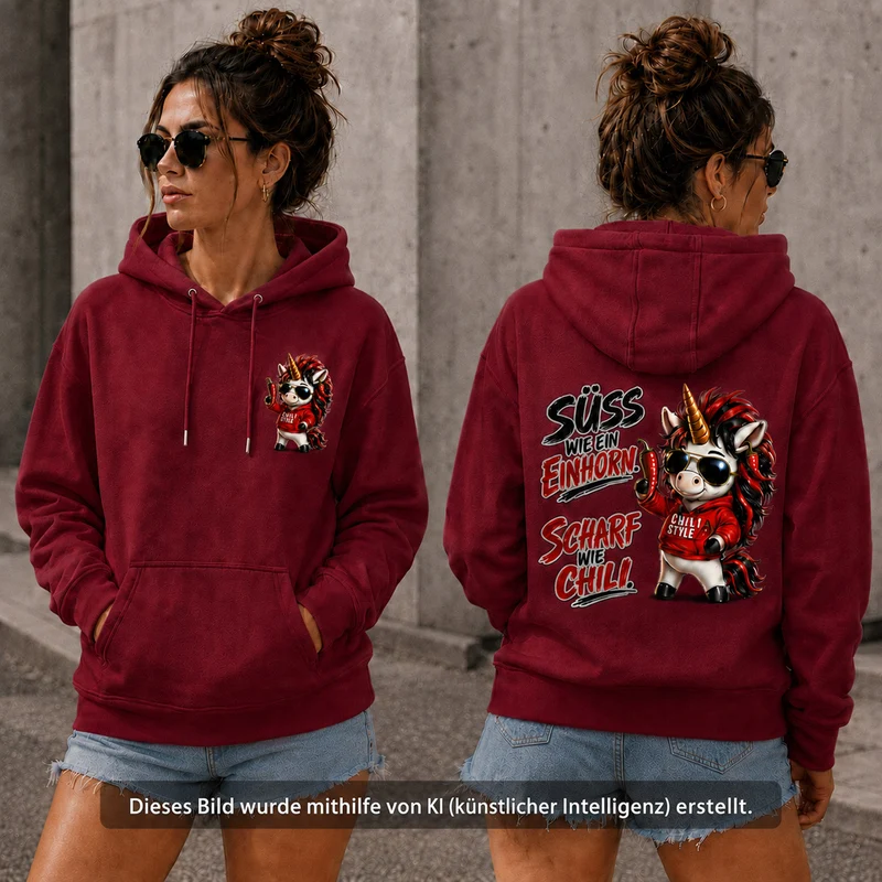 Sweet Chili Hoodie „Süß wie ein Einhorn“ – Front- und Backprint | Unisex