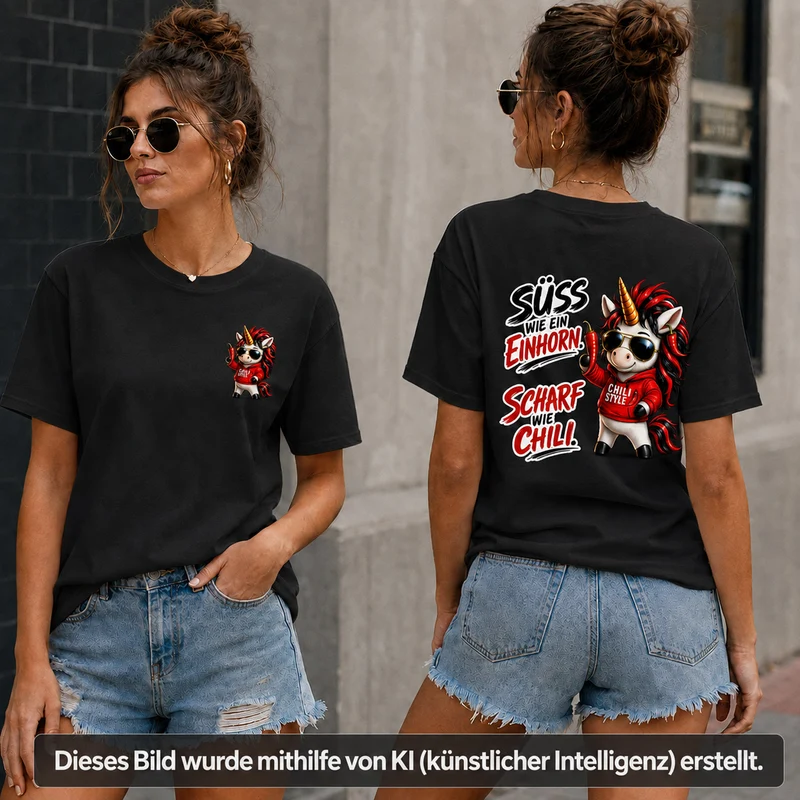 Sweet Chili T-Shirt „Süß wie ein Einhorn“ – Front- und Backprint | Unisex