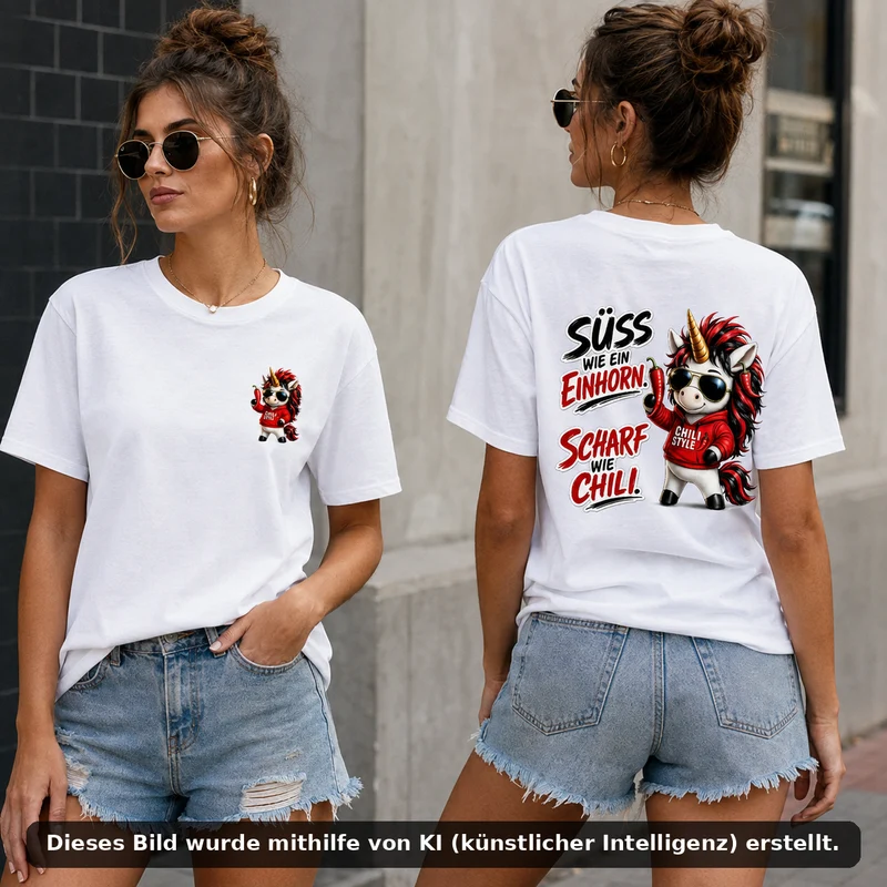 Sweet Chili T-Shirt „Süß wie ein Einhorn“ – Front- und Backprint | Unisex