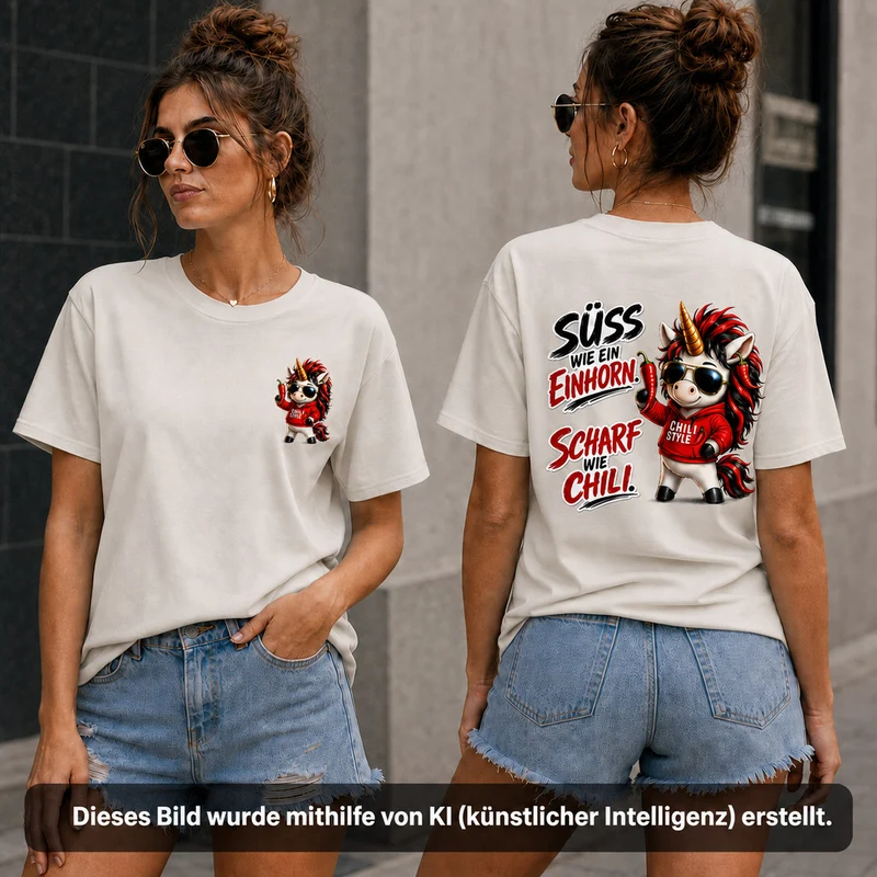 Sweet Chili T-Shirt „Süß wie ein Einhorn“ – Front- und Backprint | Unisex