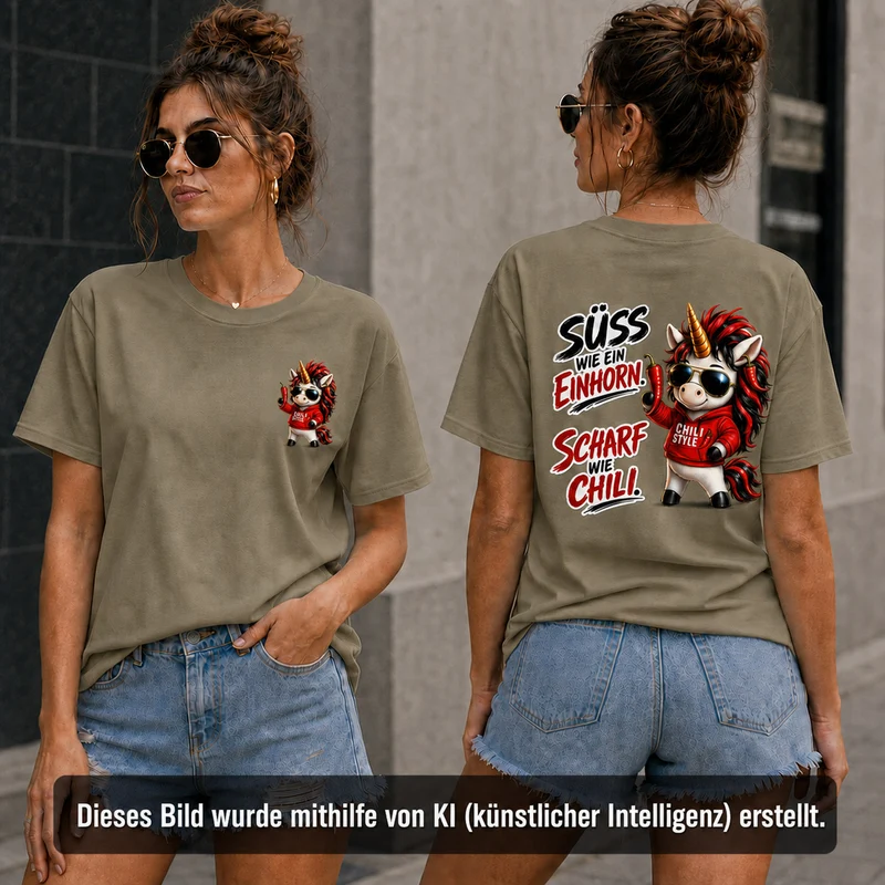 Sweet Chili T-Shirt „Süß wie ein Einhorn“ – Front- und Backprint | Unisex