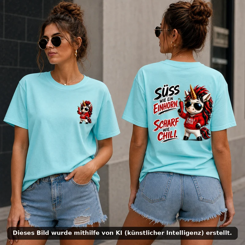 Sweet Chili T-Shirt „Süß wie ein Einhorn“ – Front- und Backprint | Unisex