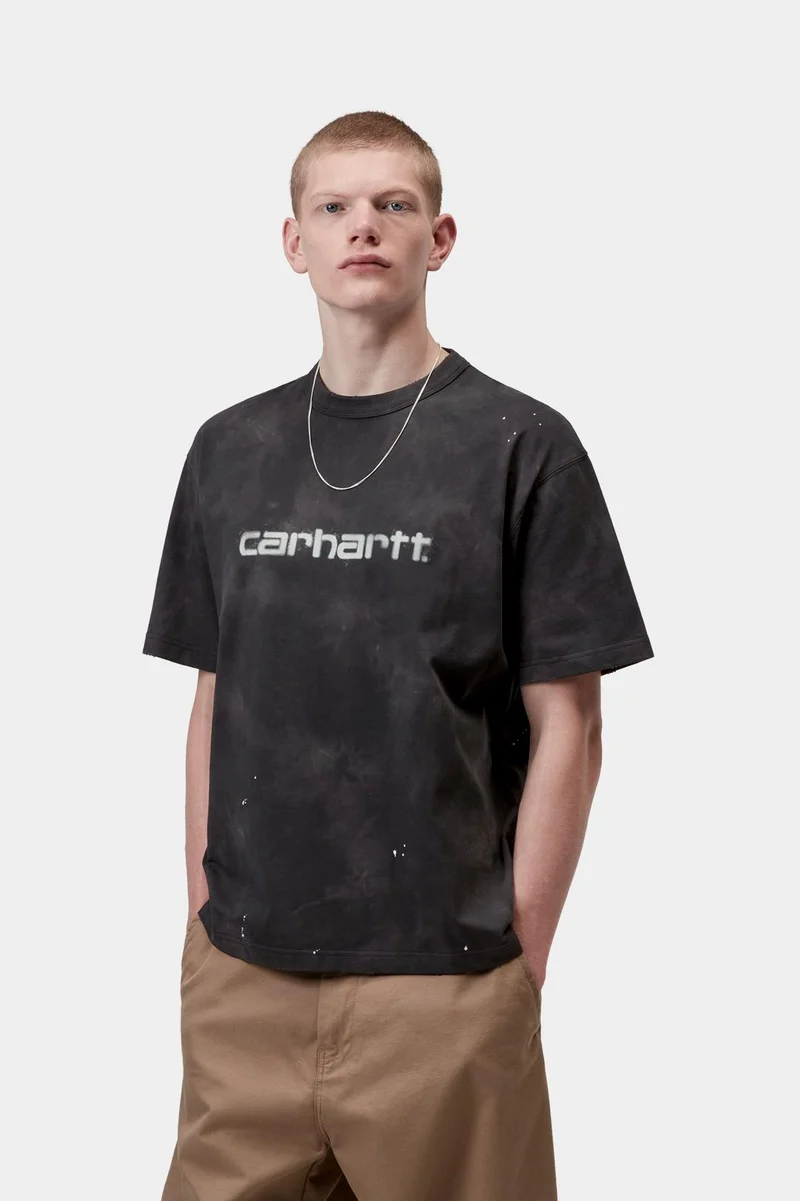 Carhartt WIP Herren-T-Shirt „Maler“ | Schwarzes Destroy-Wash-Spritzmuster
